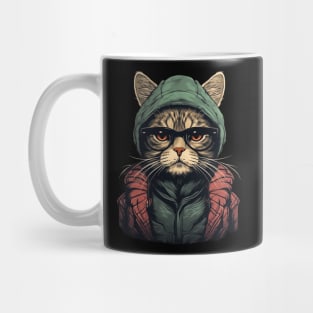 Hipster Cat with Hoodie and Glasses Mug